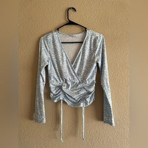 No Boundaries Floral Wrap Blouse - Light Blue